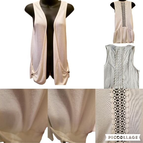 Self Esteem Off White Crochet Sleeveless Open Front Boho Vest sz S - Picture 4 of 12